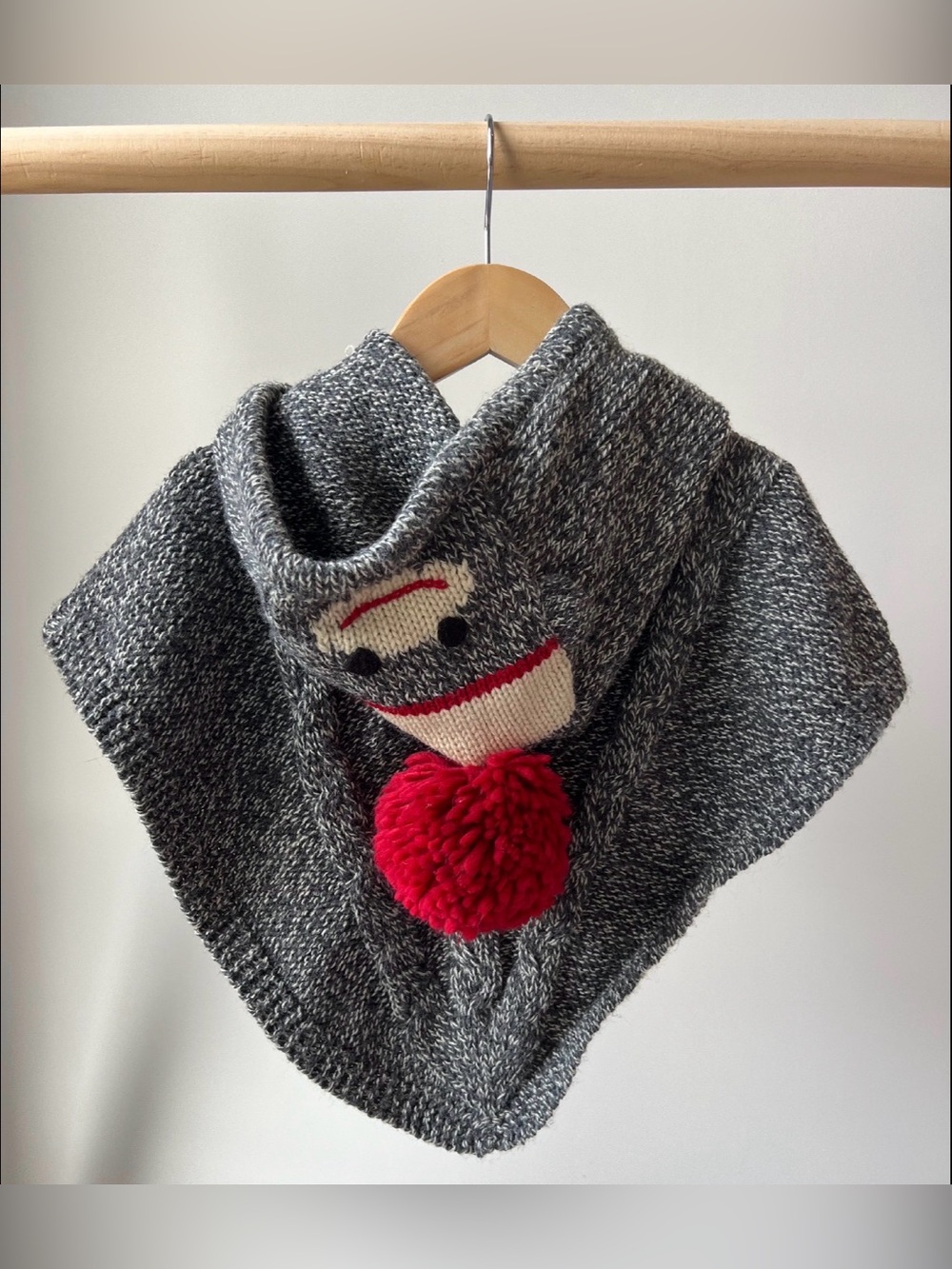 Roots Kids Gray Knit Monkey Hooded Cape 2T-4T